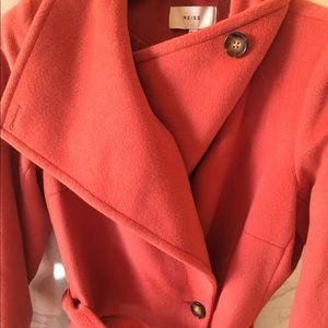 Designer Reiss Luna-Belted Wool Coat RaspberryClay